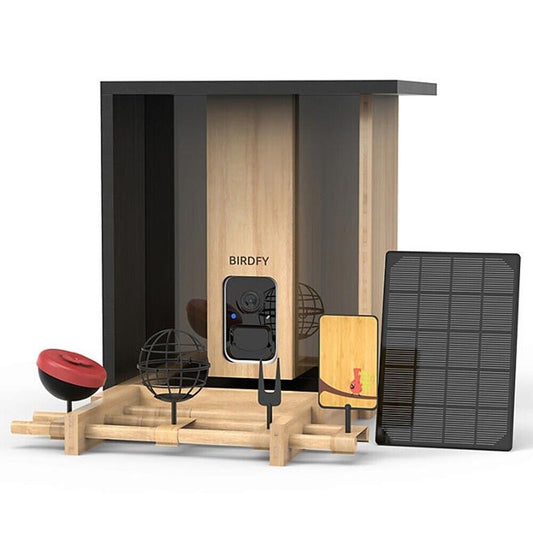 Birdfy Natural  Bamboo Bird Feeder with Camera & Solar Power Panel - Bellso