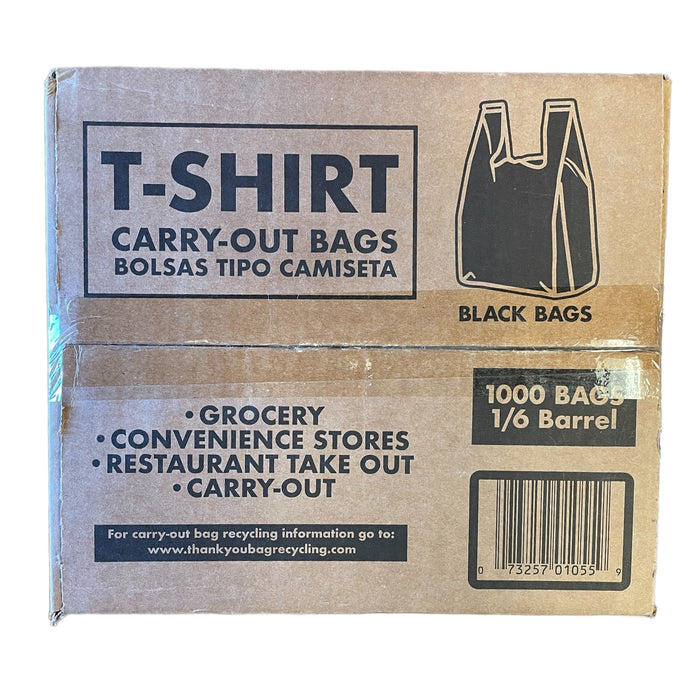 Poly America 1,000 Count Black T-Shirt Carryout Bags, 11.5" X 6.5" X 22"