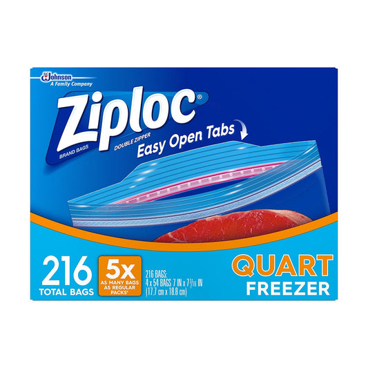 Ziploc Double Zipper Quart Freezer Bags  216 Ct - Bellso