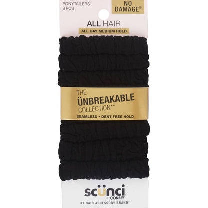 Scunci Unbreakable Ruched Comfy Hair Elastics - Black - All Hair - 8pcs - Bellso