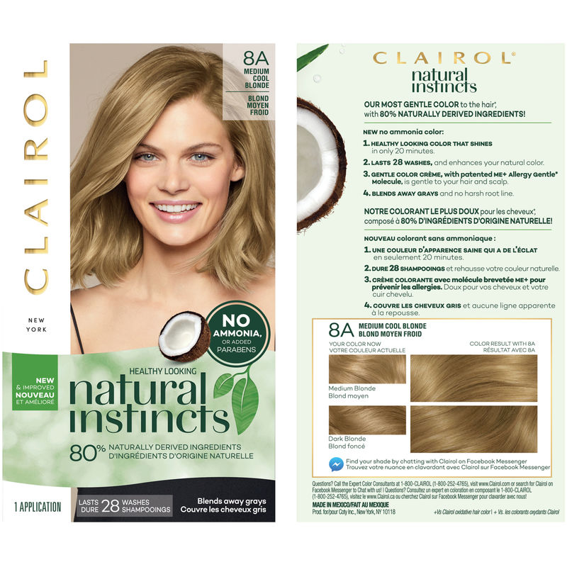 Clairol Natural Instincts Demi-Permanent Hair Dye  8A Medium Cool Blonde Hair Color  Pack of 1 - Bellso