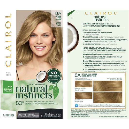Clairol Natural Instincts Demi-Permanent Hair Dye  8A Medium Cool Blonde Hair Color  Pack of 1 - Bellso