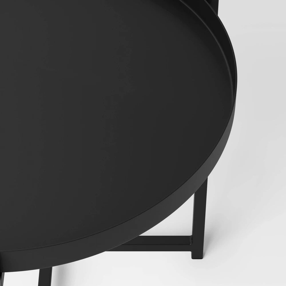 Steel Round Tray Top Outdoor Portable Side Table Black - Room Essentials™