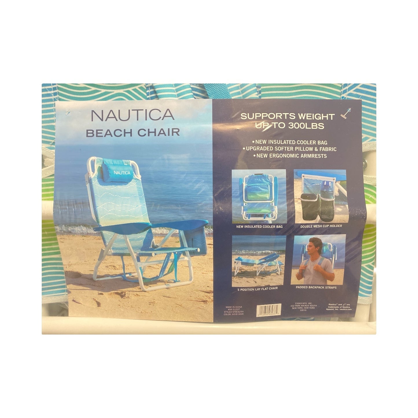 Nautica Beach Chair with Attached Cooler, Dual Cup Holders, and Backpack Straps - Bellso