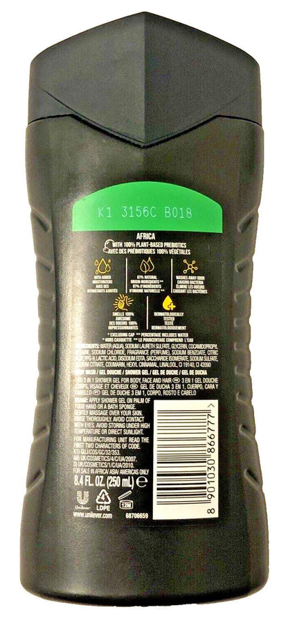 Axe Africa Sandalwood Mandarin Scent 3 in 1 Body Face Hair Wash 8.4 Oz - Bellso