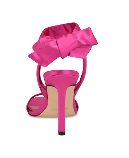 Nine West Women's Kelsie Ankle Wrap Sculpted Heel Sandals - Pink Satin Size 6.5 - Bellso