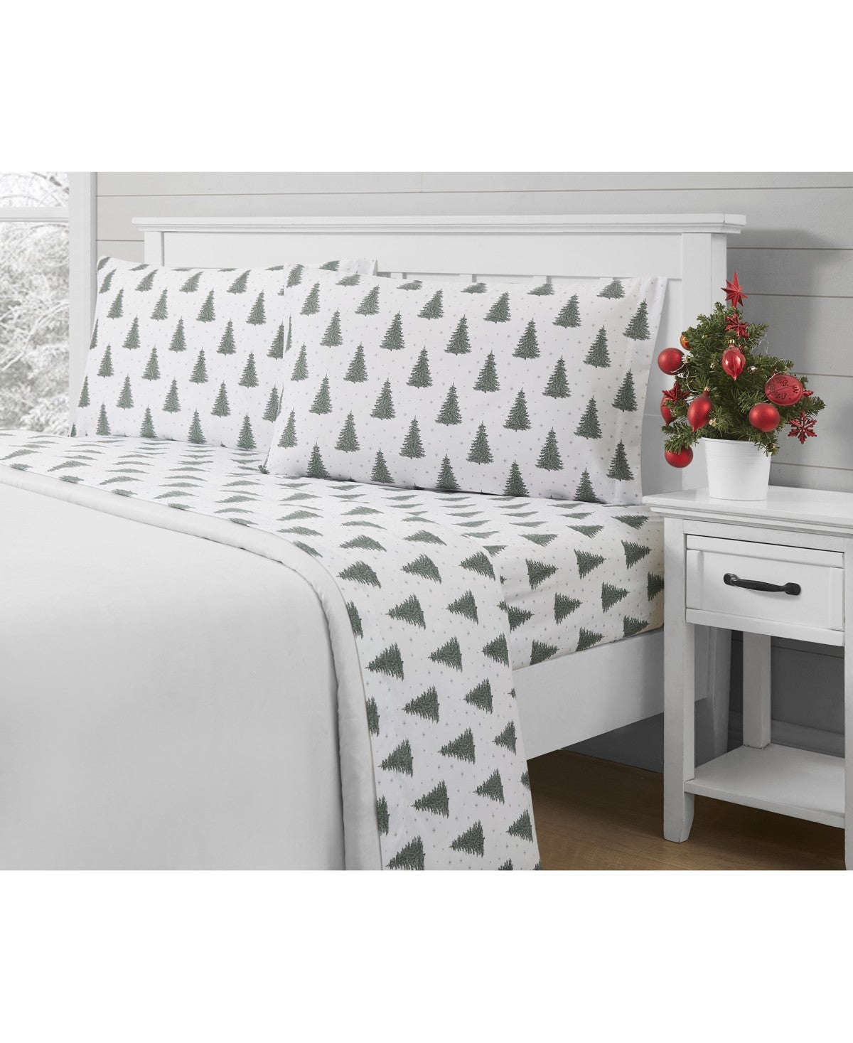 Sanders Printed Microfiber 4-Pc. Sheet Set, Full - Pine Tree - Bellso