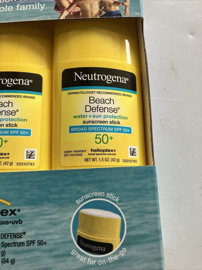 Neutrogena Beach Defense Sunscreen Stick 1.5 Oz. SPF50 LOT of 2 EXP:06/27 - Bellso