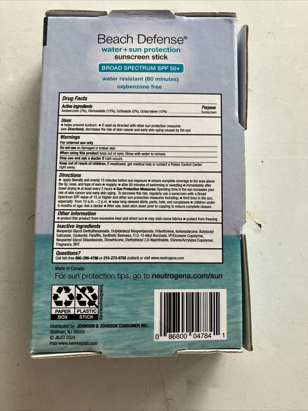 Neutrogena Beach Defense Sunscreen Stick 1.5 Oz. SPF50 LOT of 2 EXP:06/27 - Bellso
