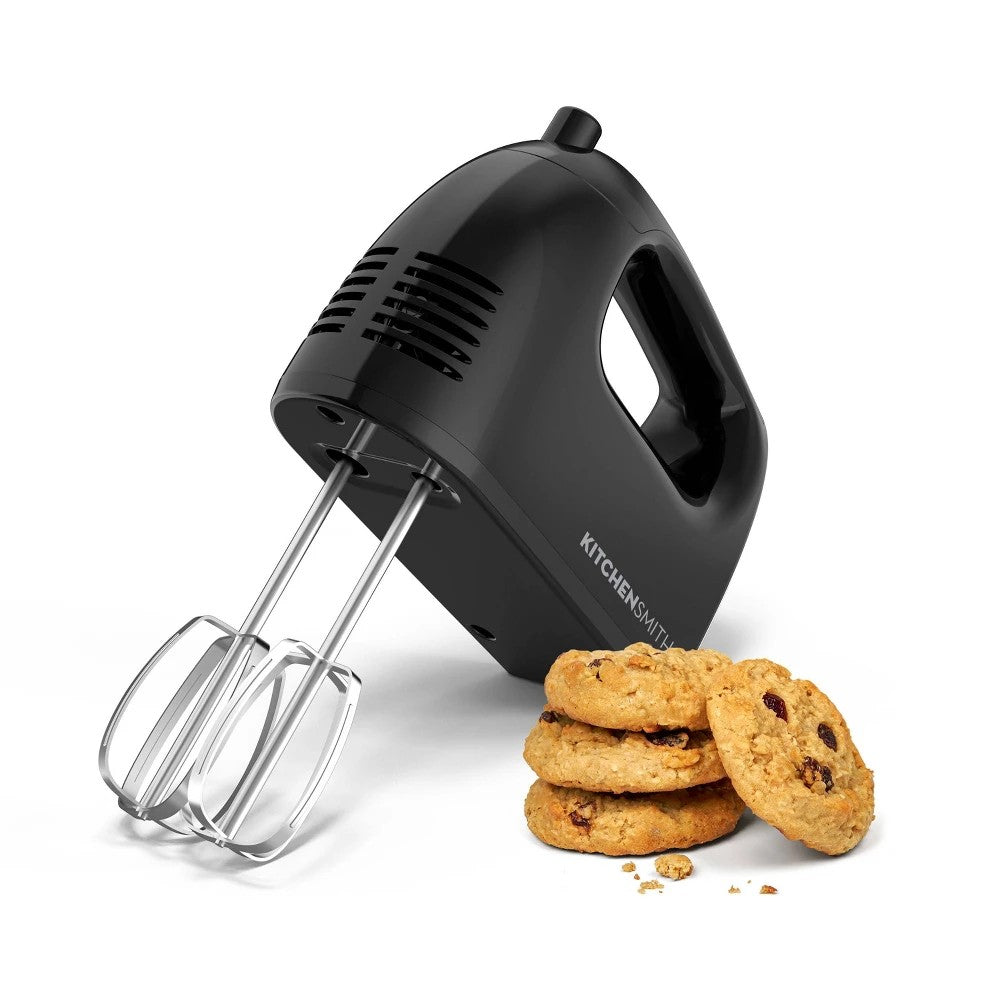 KitchenSmith 5 Speed Hand Mixer: Black, 150W, Dishwasher-Safe Parts, Metal Whisk, Handheld Cooking Mixer - Bellso