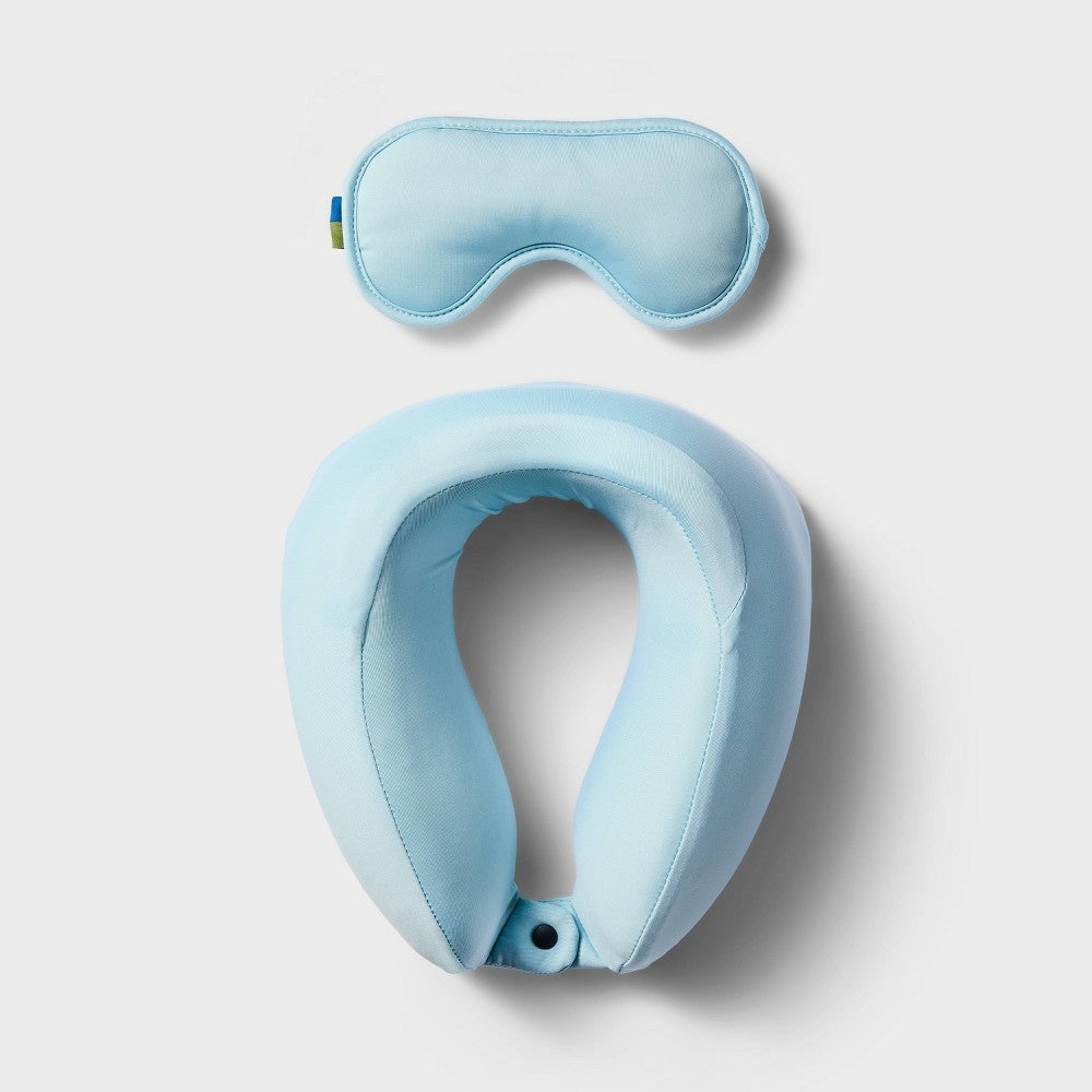 Neck Pillow and Eye Mask 2pc Set Muddy Aqua - Open Story™