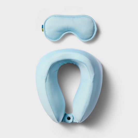 Neck Pillow and Eye Mask 2pc Set Muddy Aqua - Open Story™