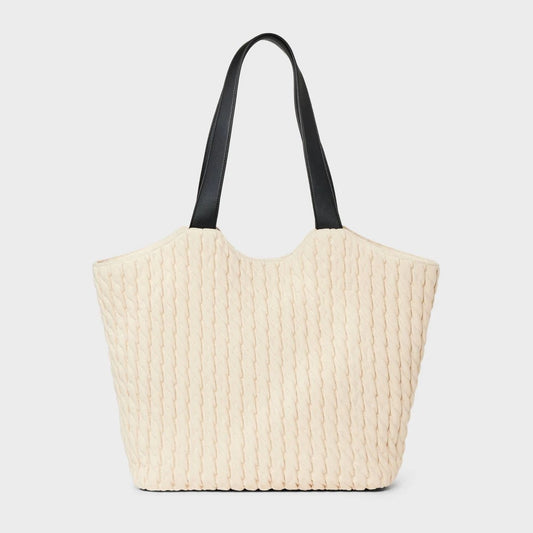 Quilted Shopper Tote Handbag - a New Day Beige