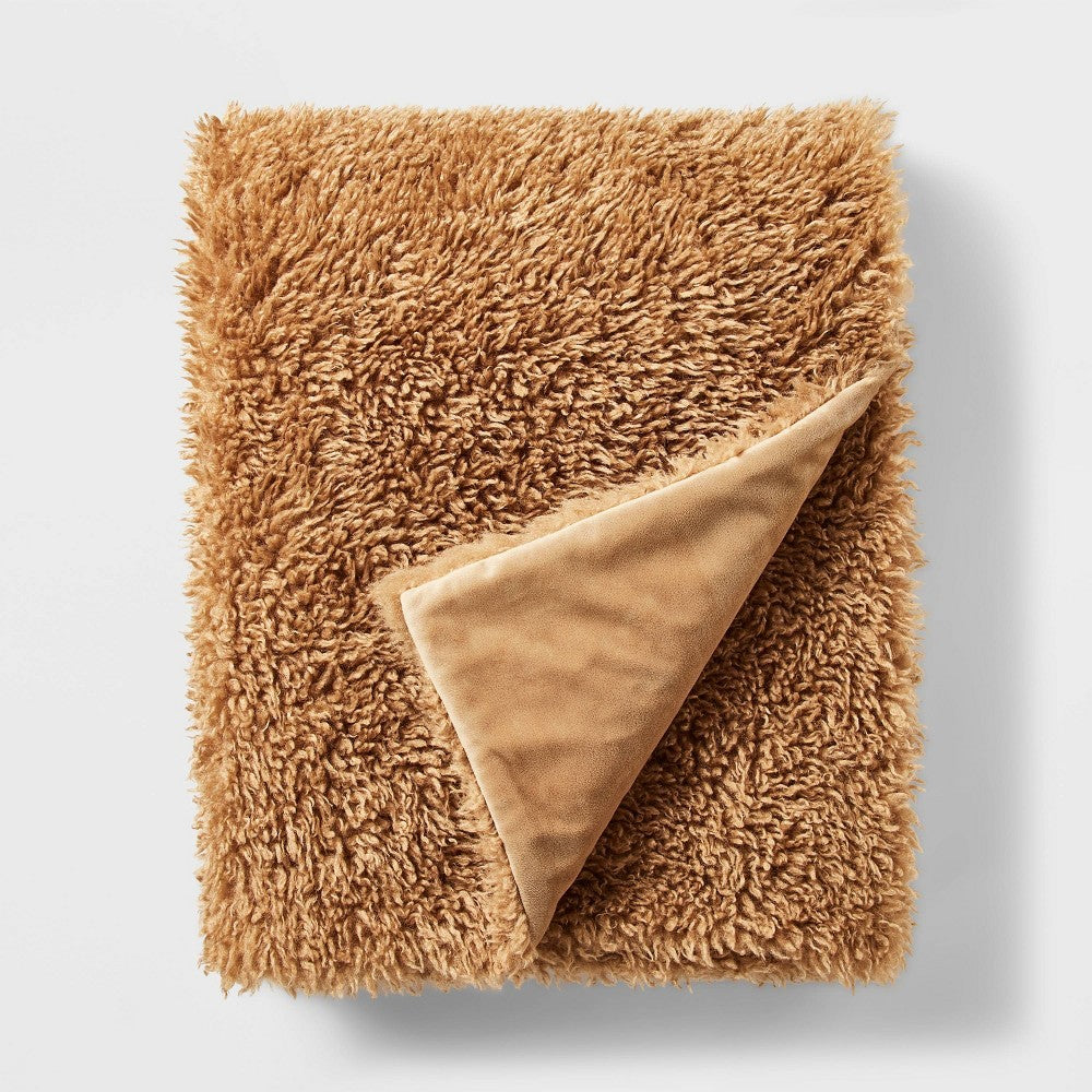 Faux Fur Throw Blanket Dark Tan - Threshold™ Designed with Studio McGee - Bellso
