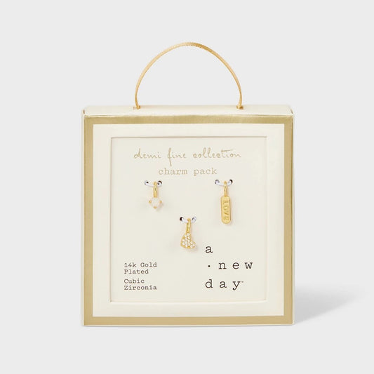 Cubic Zirconia 14k Gold Plated Brass Opal Love Bar Pave Heart Charm Necklace Set 3pc - a New Day™: Fashion Jewelry