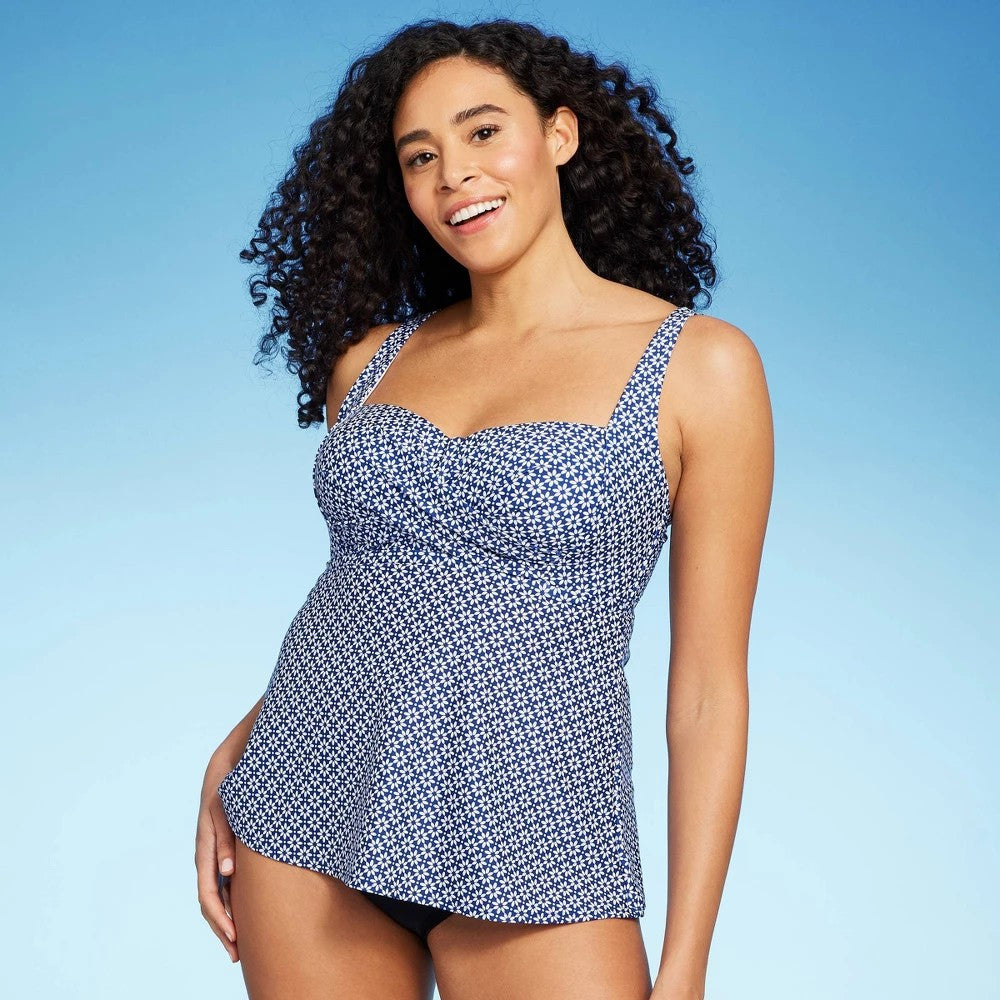 Women's Tile Print Twist-Front Tankini Top - Kona Sol™ Blue XL - Bellso