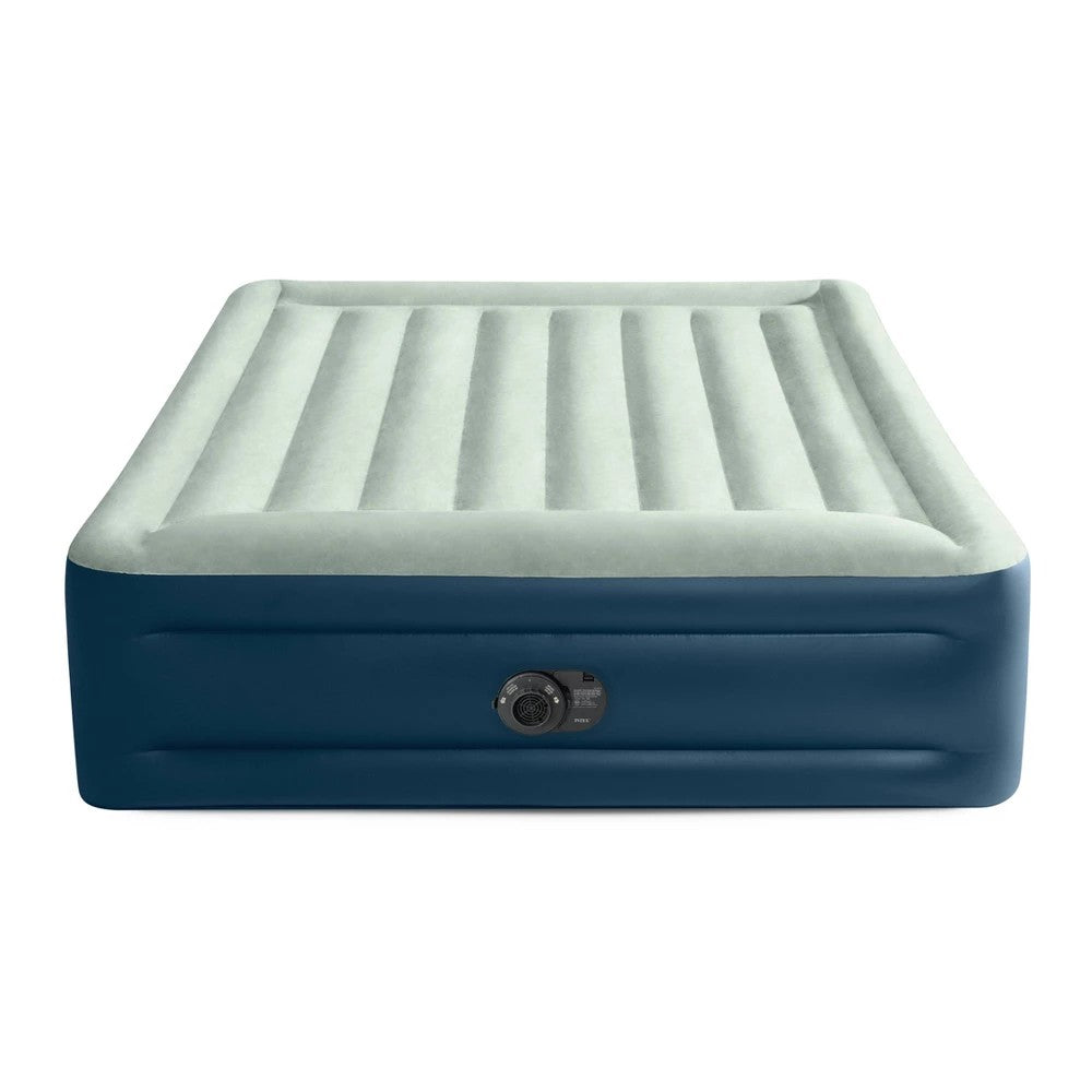 Intex Elevated 18" Pillow Rest Queen Air Mattress with Internal Pump - Off-White/Blue - Bellso