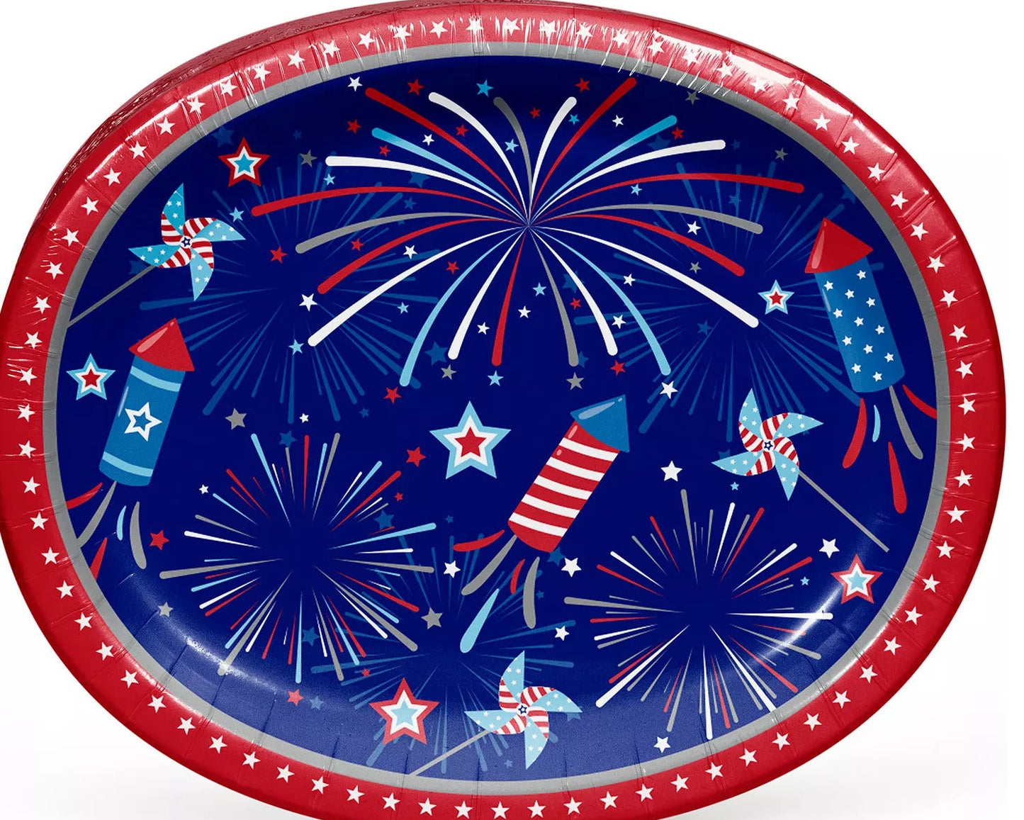 Member's Mark 4th Of July Fireworks And Rockets Oval Plates, 10" X 12", 50 Ct