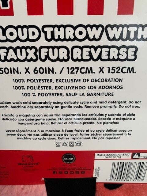 Hello Kitty Cloud Throw with Faux Fur Reverse Blanket So Soft - Bellso