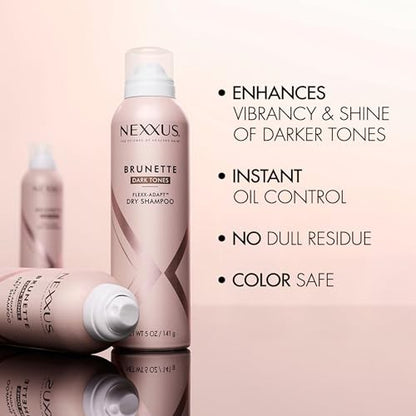 Nexxus Brunette Dry Shampoo for Dark Tones 72 Hour Freshness No Dull Residue with FLEXXADAPT Technology 5 Fl Oz