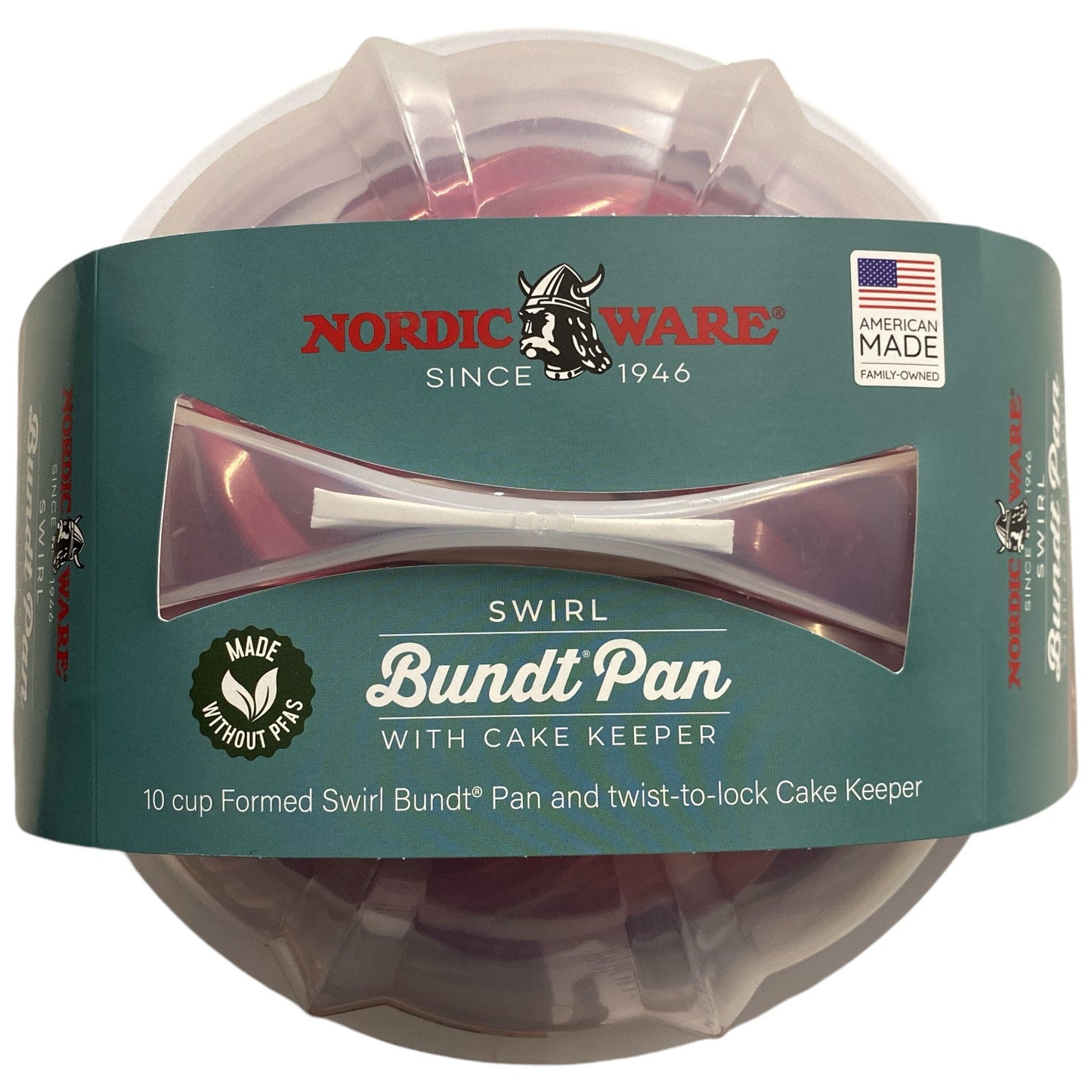 Nordic Ware 2-Piece Swirl Bundt Pan and Bundt Keeper, Red - Bellso