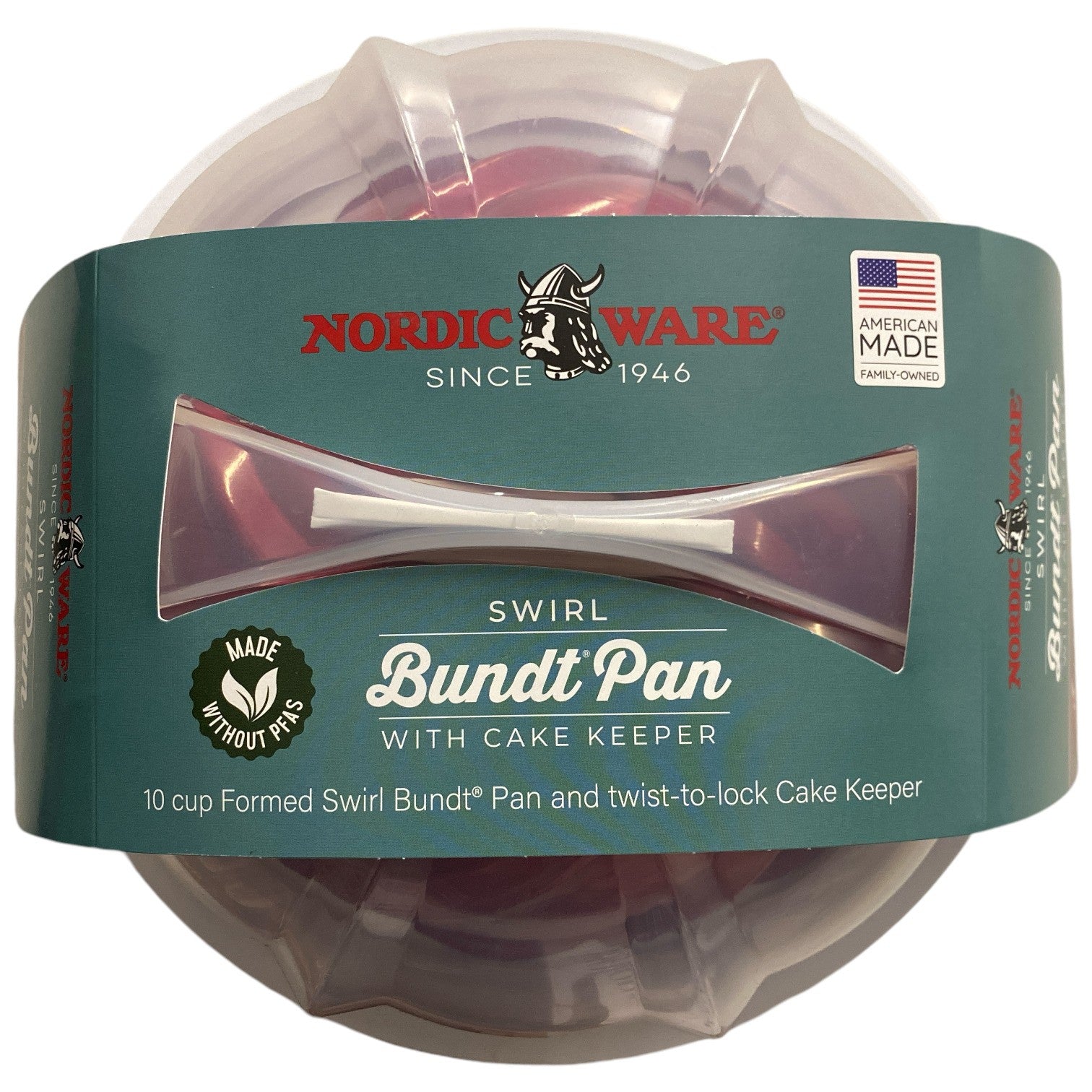 Nordic Ware 2-Piece Swirl Bundt Pan and Bundt Keeper, Red - Bellso