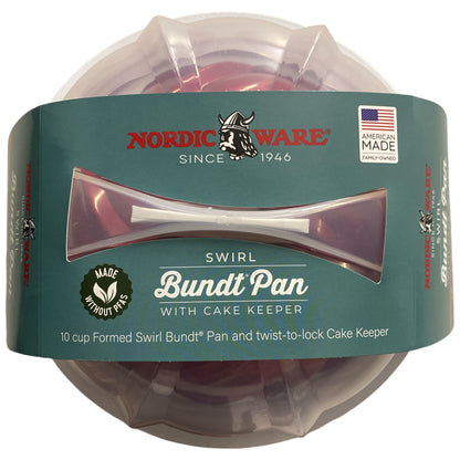 Nordic Ware 2-Piece Swirl Bundt Pan and Bundt Keeper, Red - Bellso