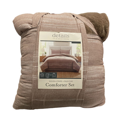 Details by Becki Owens Woven Stripe Comforter Set with Faux Rabbit Fur Full/Queem