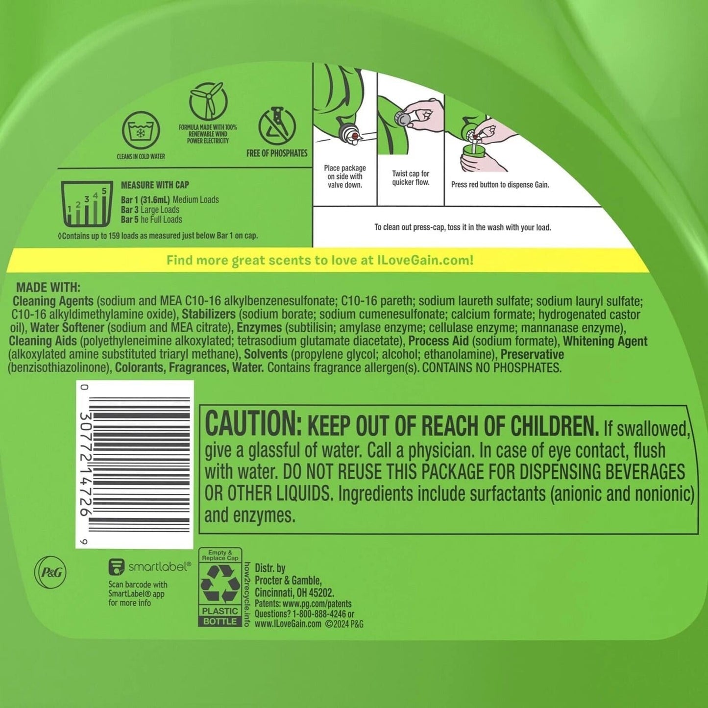 Gain + Oxi Liquid Laundry Detergent Original, 159 Loads, 170 Fl. Oz - 3 Bottles