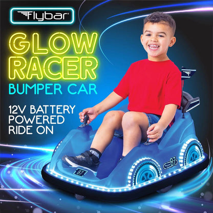 12V Electric Racer Bumper Car Kids Ride on LED Lights Glow Bumper Car 360 - Bellso