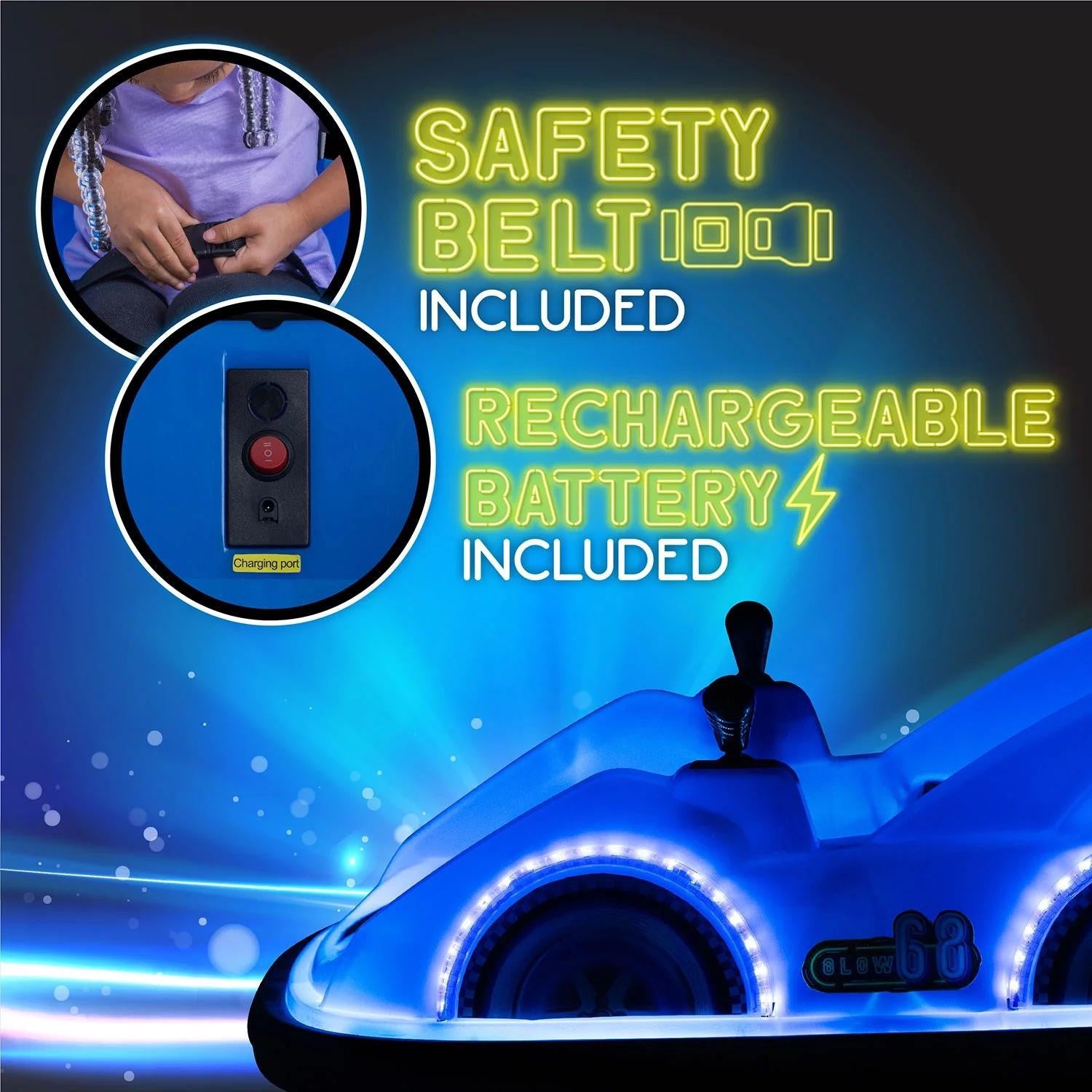 12V Electric Racer Bumper Car Kids Ride on LED Lights Glow Bumper Car 360 - Bellso