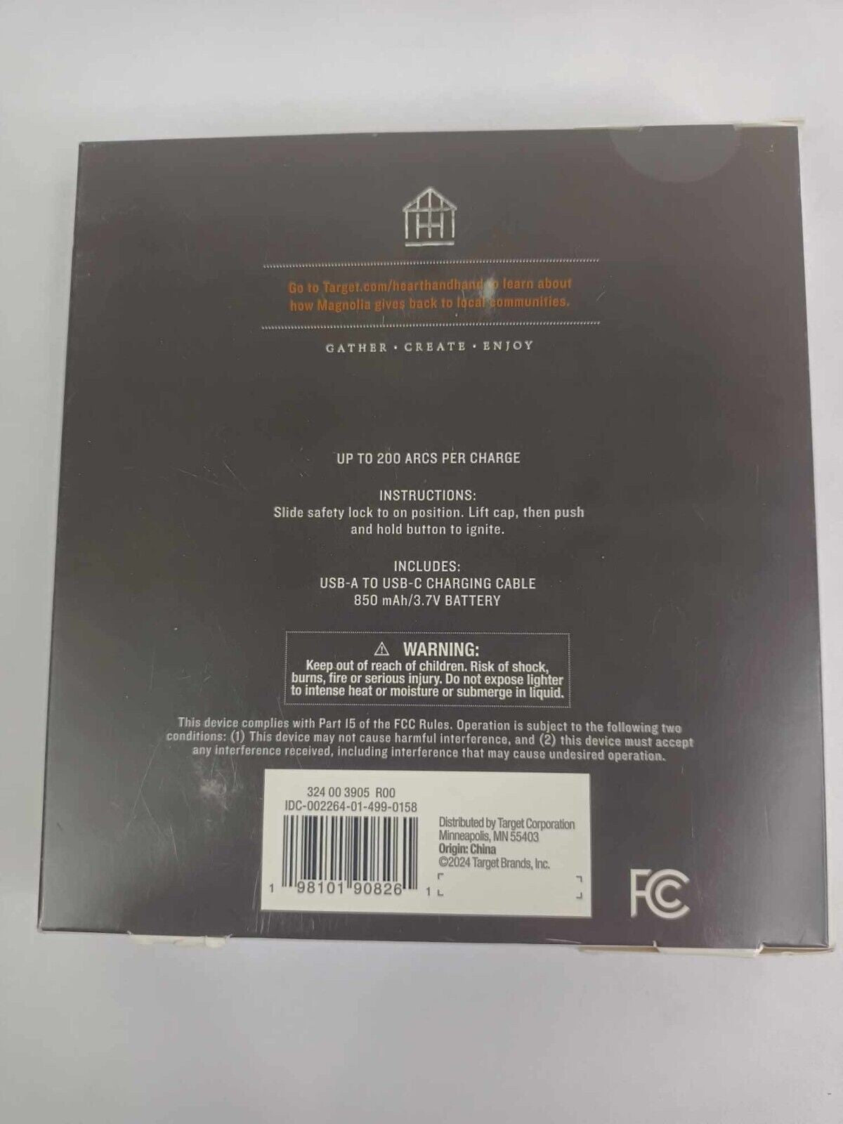 Hearth and Hand with Magnolia Rechargeable Electronic Lighter USB-a to USB-C New