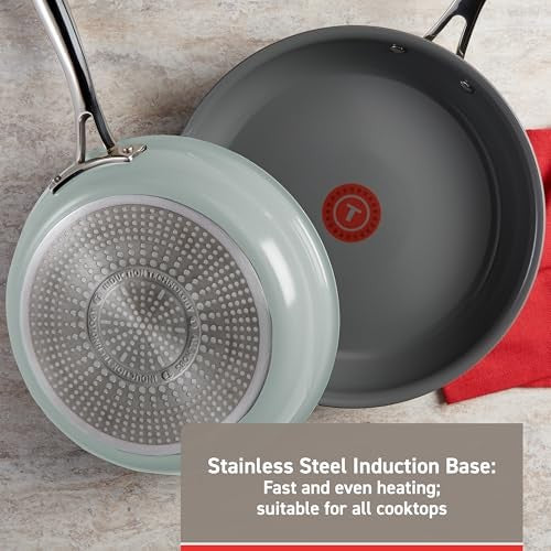 T-Fal Ceramic Non-Stick Induction, 10.5 and 12 Inch 2 Piece Frypan Set, Mint Green - Bellso