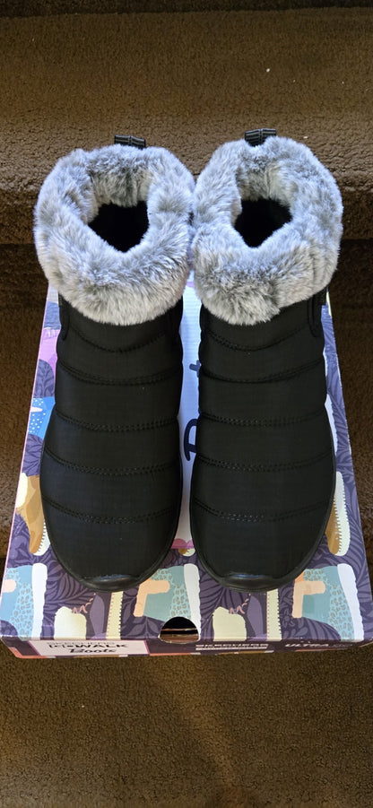 Skechers Womens Size 9 Boots Go Walk Air Cooled Goga Mat Black Walking Faux Fur - Bellso