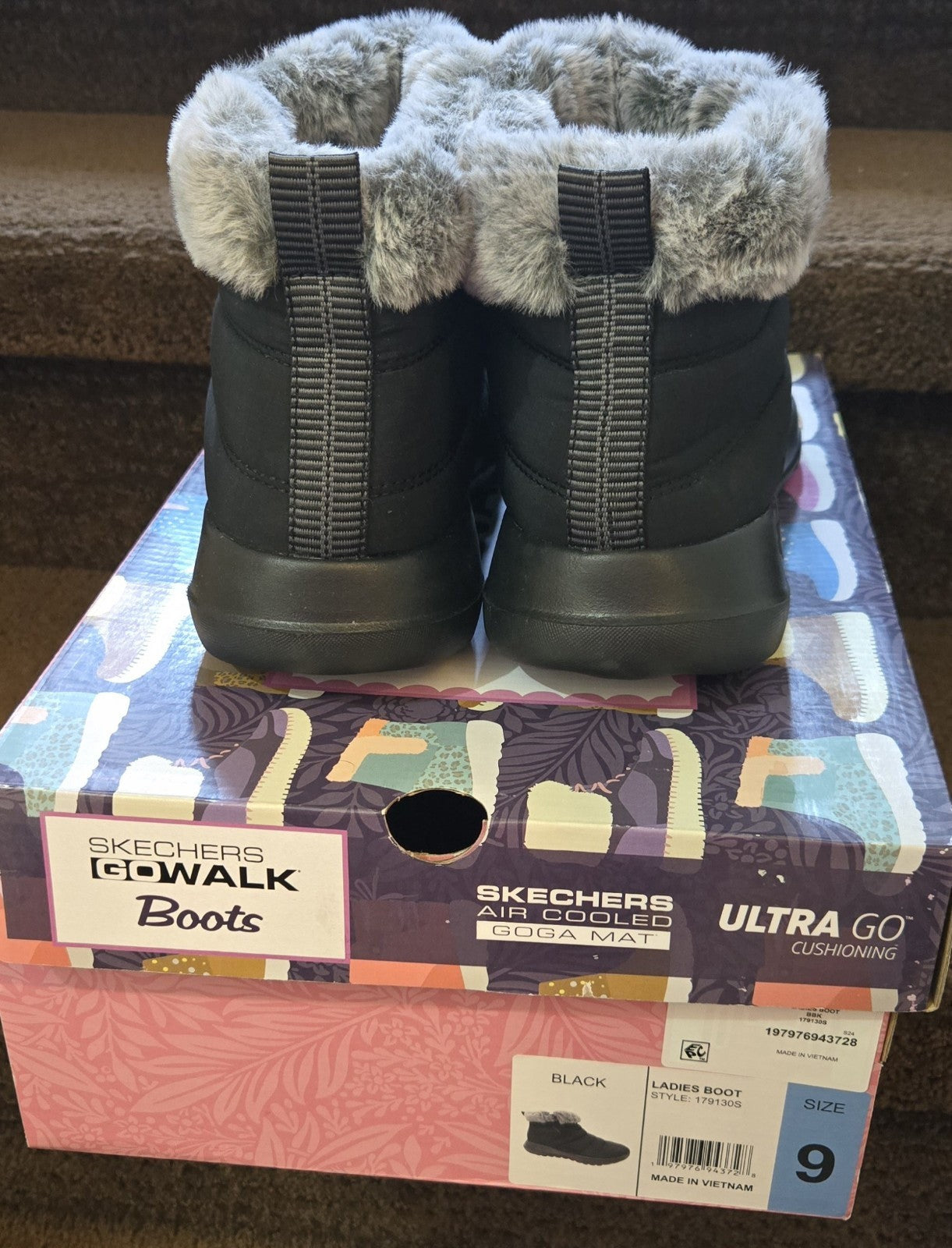 Skechers Womens Size 9 Boots Go Walk Air Cooled Goga Mat Black Walking Faux Fur - Bellso