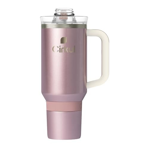 Cirkul 40oz. Rose Gold Stainless Steel Tumbler with Handle  All-Day StrawSip  Double-Wall Insulated