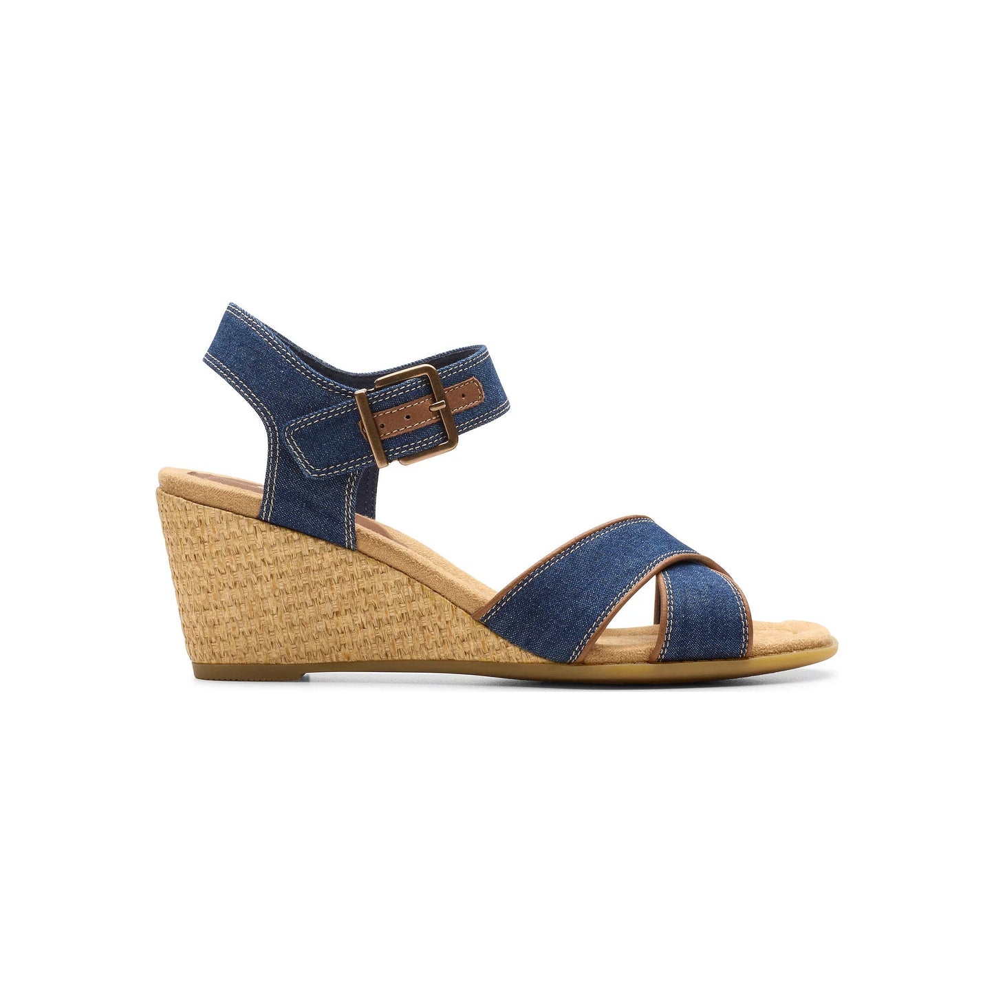 Clarks Collection Women's Emmalae Iris Wedge Sandals - Dark Denim Textile Size 6 - Bellso