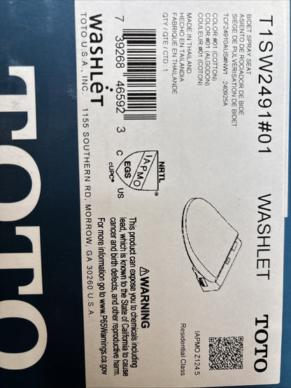 TOTO Washlet Elongated Bidet Seat with SoftClose Lid T1SW2491
