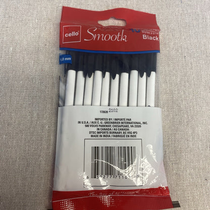 NEW Cello Smooth Pack of 10 Ballpoint Pens Black Ink Nickle Silver 1.0 Mm Point - Bellso