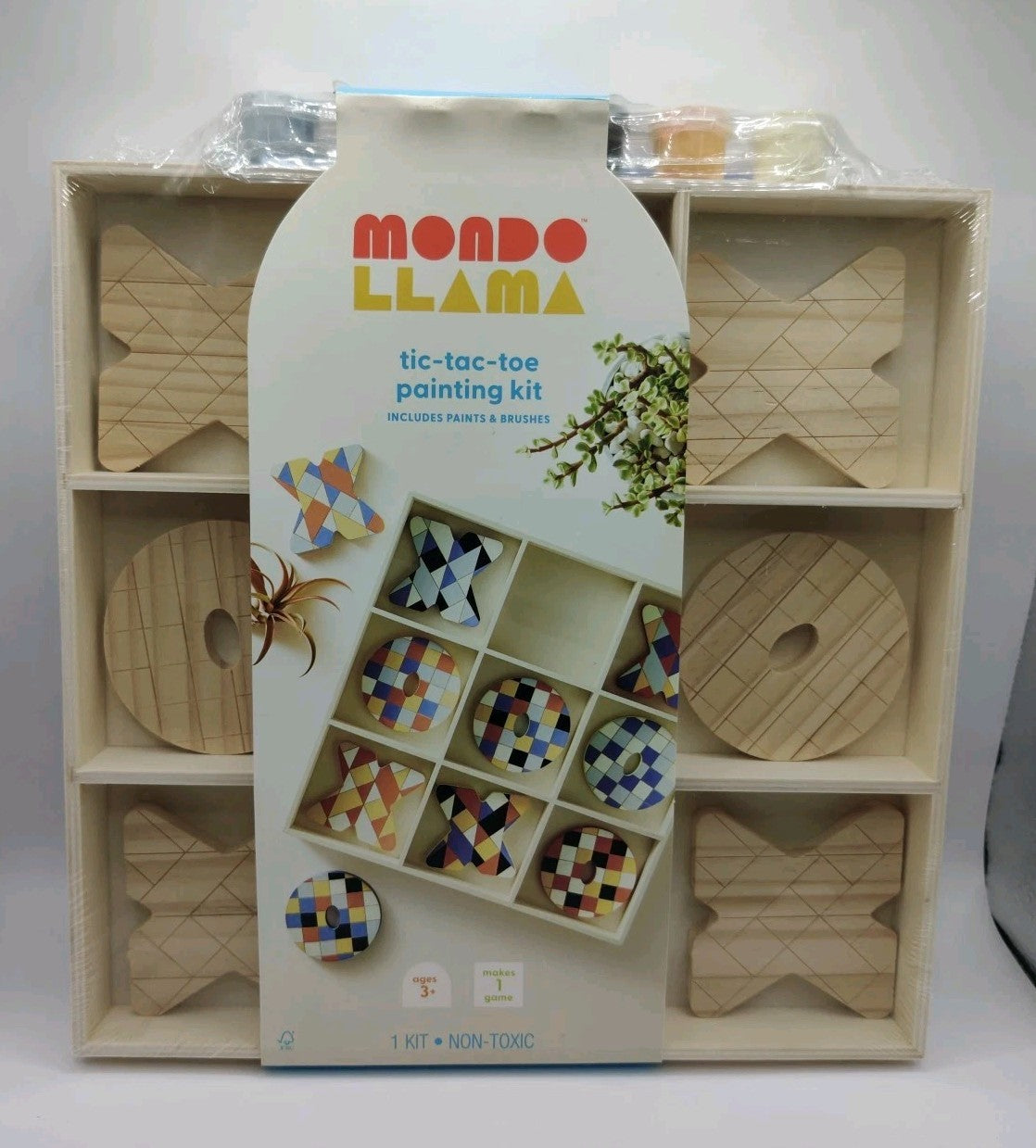 Wooden Tic Tac Toe Painting Kit Wood Craft Paint Brush Mondo Llama Kids Activity - Bellso
