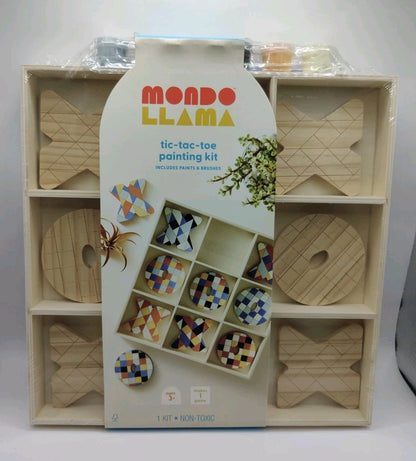 Wooden Tic Tac Toe Painting Kit Wood Craft Paint Brush Mondo Llama Kids Activity - Bellso