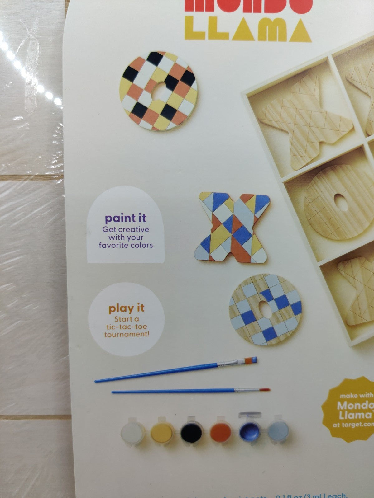 Wooden Tic Tac Toe Painting Kit Wood Craft Paint Brush Mondo Llama Kids Activity - Bellso