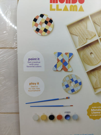 Wooden Tic Tac Toe Painting Kit Wood Craft Paint Brush Mondo Llama Kids Activity - Bellso