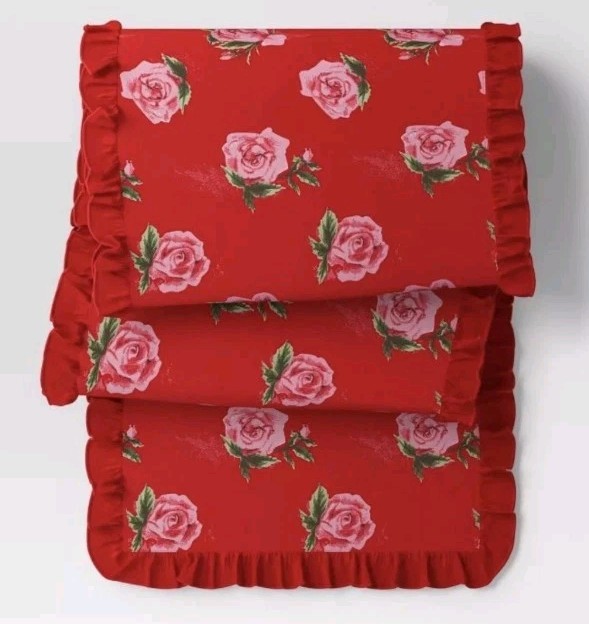 NEW  - Threshold  72"x14" Roses Table Runner - Red - Bellso