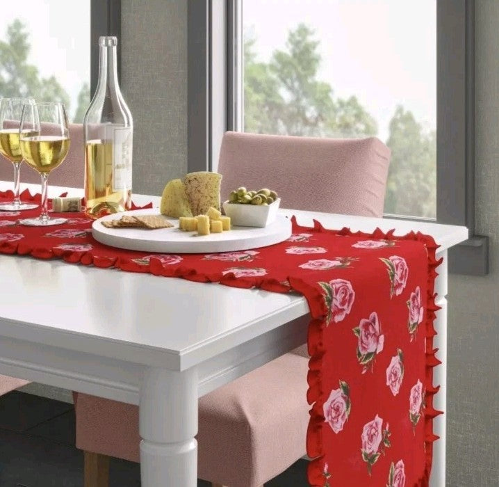 NEW  - Threshold  72"x14" Roses Table Runner - Red - Bellso