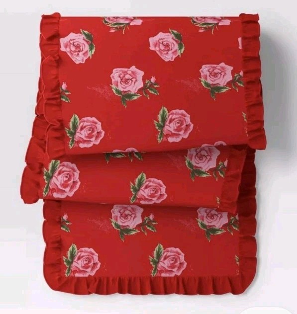 NEW  - Threshold  72"x14" Roses Table Runner - Red - Bellso