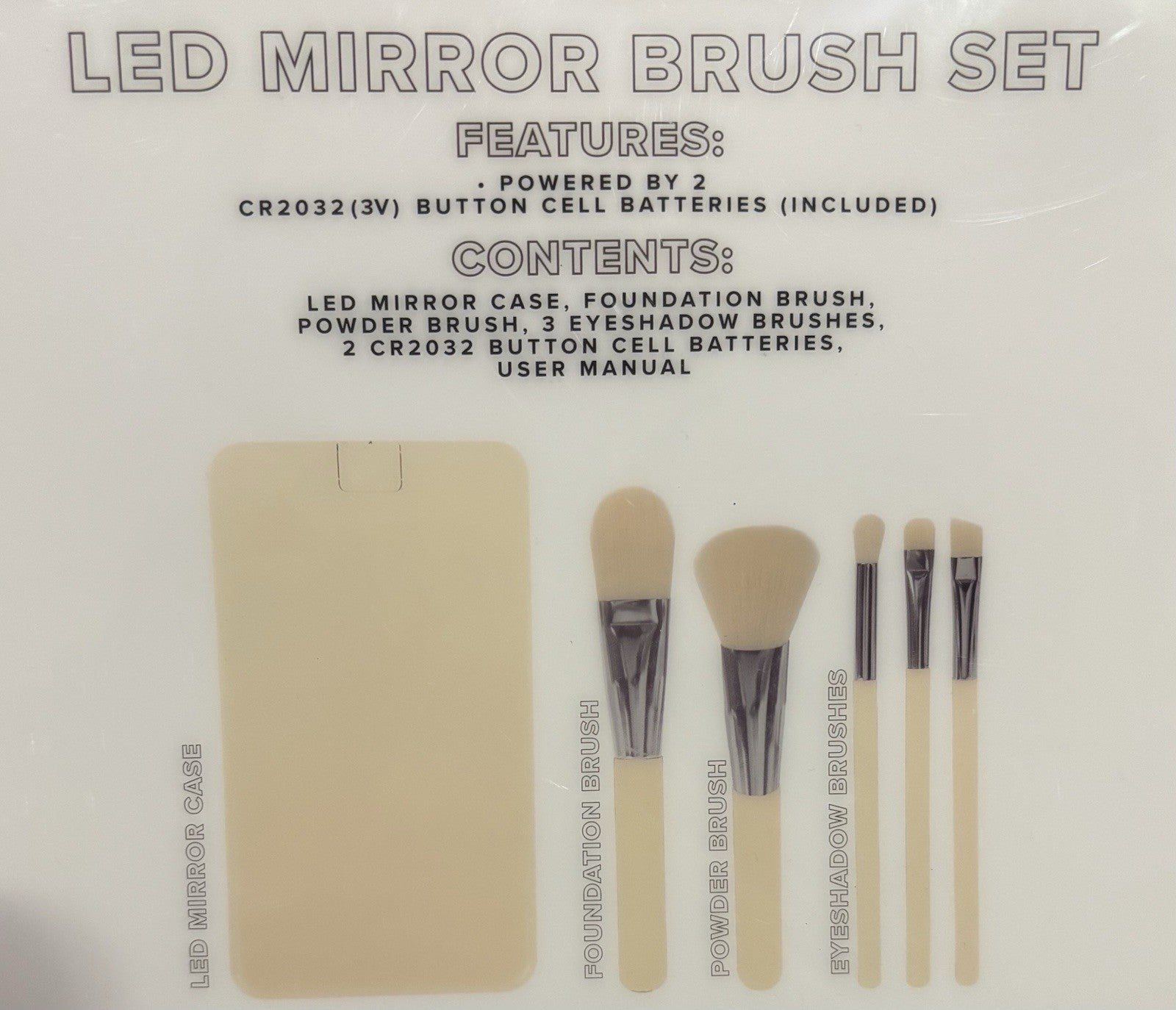 Vivitar LED Mirror Makeup Brush Set with 5 Brushes & Case - Ivory - NEW - Bellso