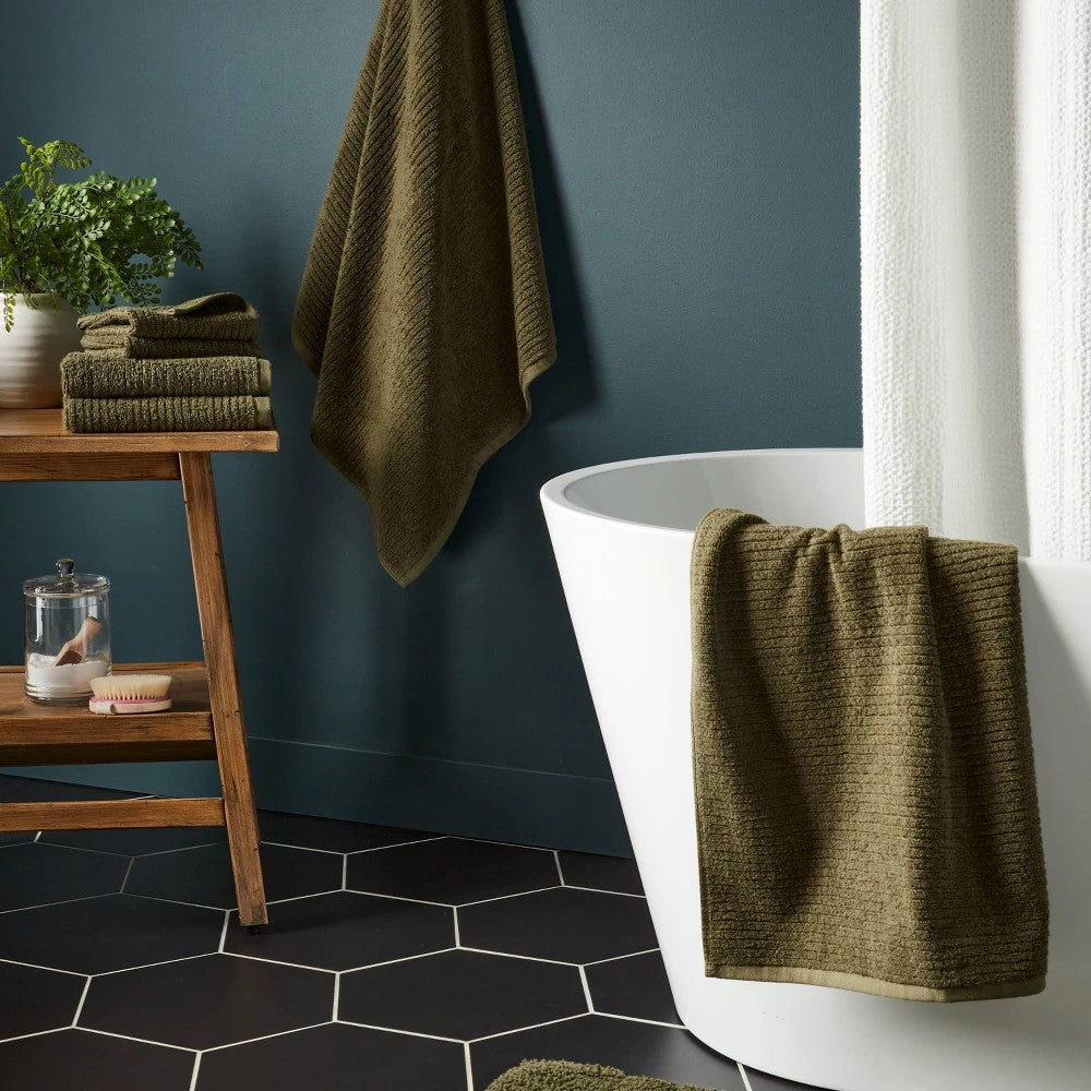 2pk Quick Dry Ribbed Bath Towel Set Dark Olive Green - Threshold - Bellso