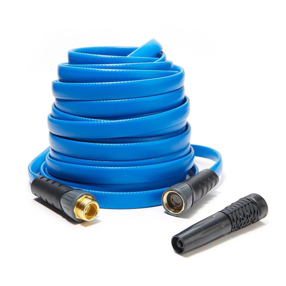 BERNINI 50' No-Kink Compact Rubber Garden Hose Sky Blue