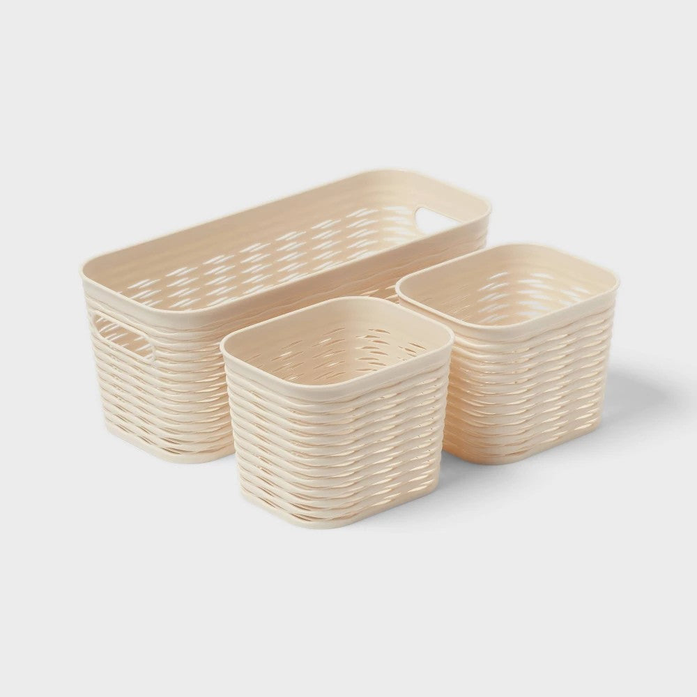 3pk Wave Assorted Decorative Basket Cream 5L Narrow 2c - Brightroom - Bellso